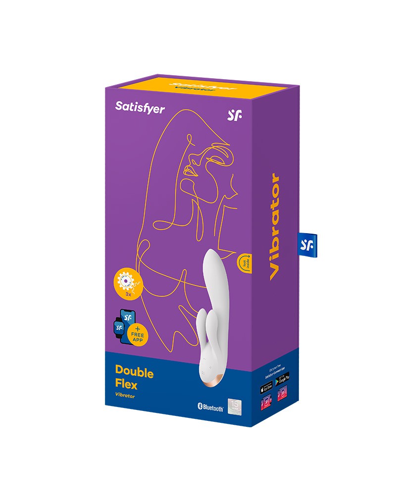 Satisfyer - Double Flex - Wibrator Typu Rabbit - Sterowany Przez Aplikację - Biały-Erotiekvoordeel.nl