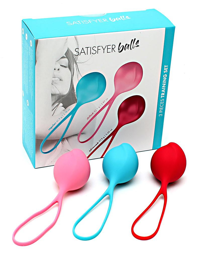 Satisfyer - Palline vaginali - Allenatore per il pavimento pelvico - Set da 3 - Rosso/Rosa/Blu - Beginner-Erotiekvoordeel.nl
