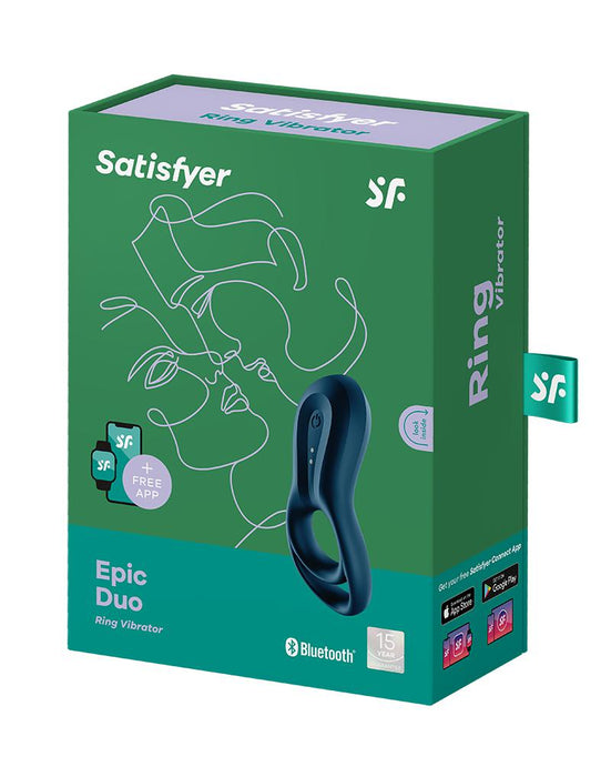 Satisfyer - Vibrerende Cockring Met Partner Stimulator - Koppel Vibrator Epic Duo - Blauw-Erotiekvoordeel.nl