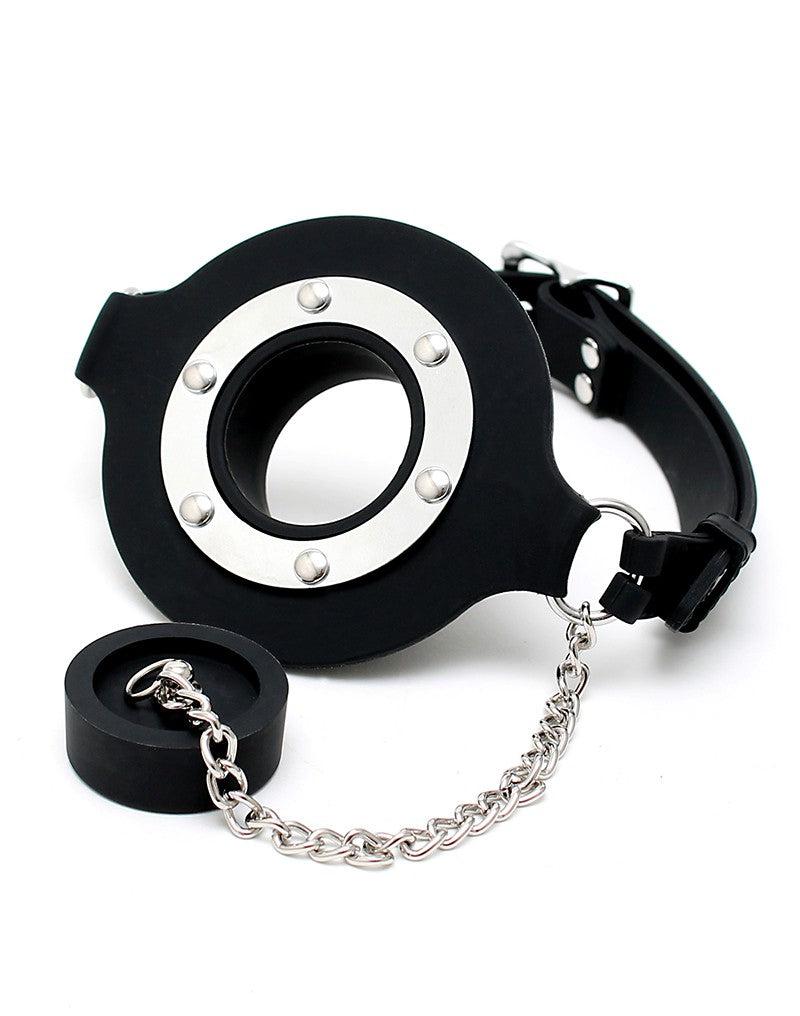 Rimba - Siliconen Mondknevel - Gag Met gootsteen stop - Zwart-Erotiekvoordeel.nl