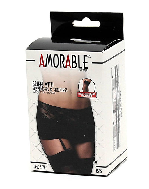 Amorable - Slip Met Ingebouwde Jarretelgordel Inclusief Kousen - Zwart-Erotiekvoordeel.nl