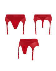 Strap-On-Me - Rebel - Strapon Harnas - Microfiber - Met Jarretels - Rood-Erotiekvoordeel.nl