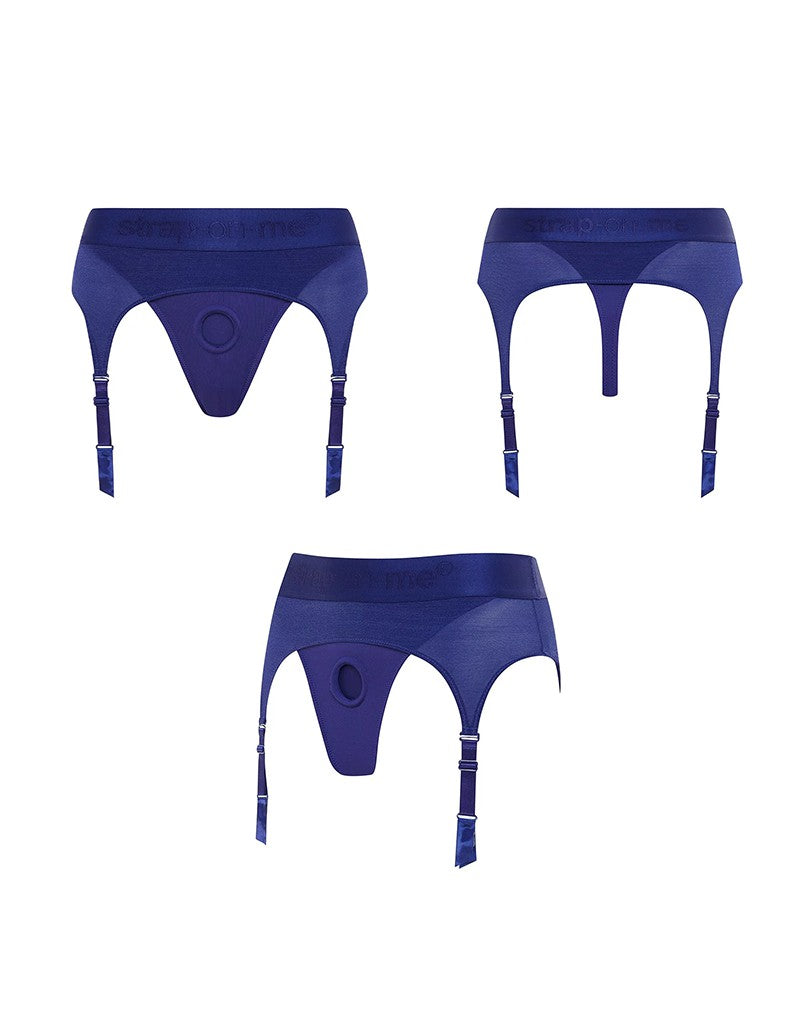 Strap-On-Me - Rebel - Strap-On Harness - Microfiber - With Garter Straps - Blau-Erotiekvoordeel.nl