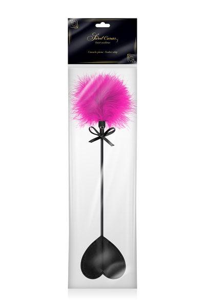 Sweet Caress - Frustino nero - Linguetta a forma di cuore - Con morbido pompon - Rosa - Erotiekvoordeel.nl