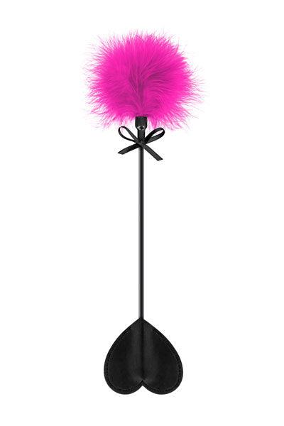 Sweet Caress - Frustino nero - Linguetta a forma di cuore - Con morbido pompon - Rosa - Erotiekvoordeel.nl