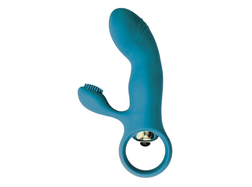 Virgite - Mini Vibrator Met Clitoris Borsteltje - Blauw-Erotiekvoordeel.nl
