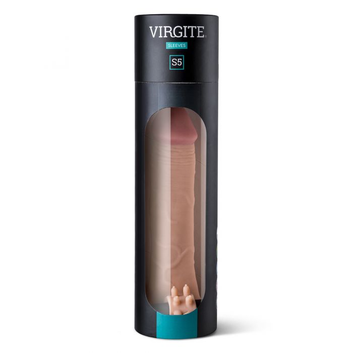 Virgite - Vibrerende Penis Sleeve die echt aanvoelt 19 cm - Lichte Huidskleur-Erotiekvoordeel.nl