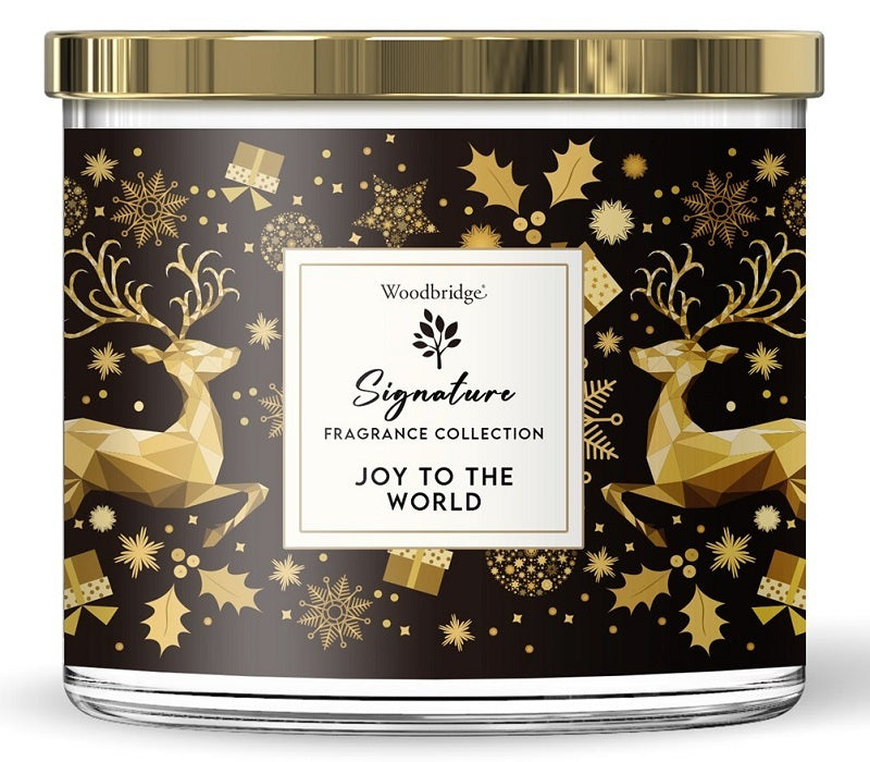 Woodbridge Luxe Geurkaars Kerst Met 3 lonten JOY TO THE WORLD - ananas anjer gele bloemen kaneel-Erotiekvoordeel.nl