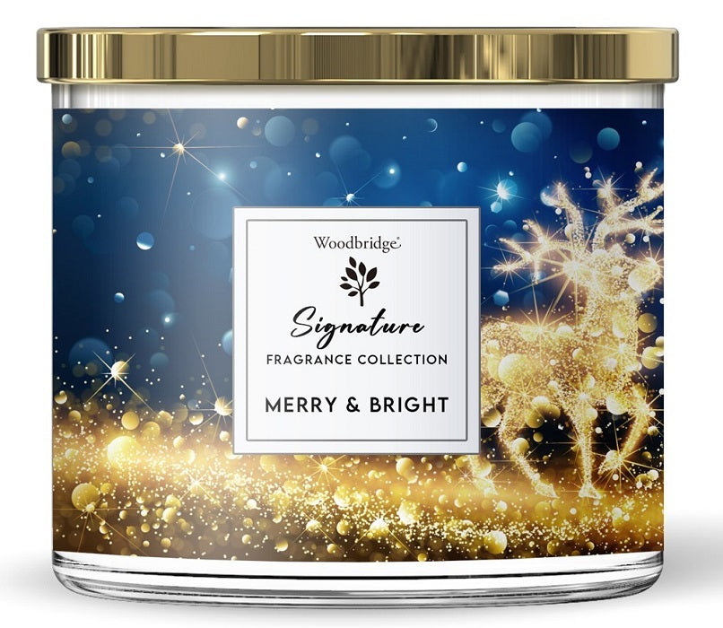 Woodbridge - Luxe Geurkaars Kerst Met 3 lonten MERRY & BRIGHT - kastanje kruidnagel vanille amber-Erotiekvoordeel.nl