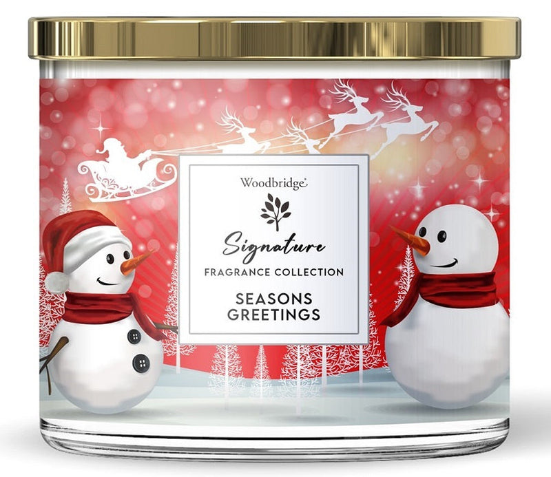 Woodbridge - Bougie parfumée de luxe de Noël à 3 mèches SEASONS GREETINGS - amande, cannelle, pin, vanille - Erotiekvoordeel.nl