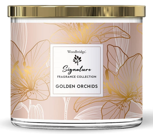 Woodbridge - Luxe Geurkaars Met 3 lonten GOLDEN ORCHIDS - bergamot steranijs heliotroop viooltjes lelietjes Van dalen-Erotiekvoordeel.nl